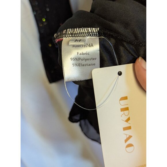 Black Glitter Mesh Long-Sleeve Underwire Ruched Mini Dress Size M NWT - Picture 8 of 9